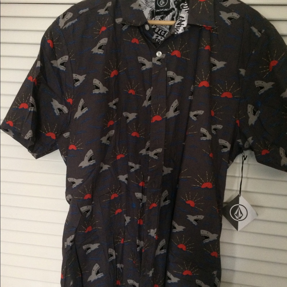 Volcom shark print button down